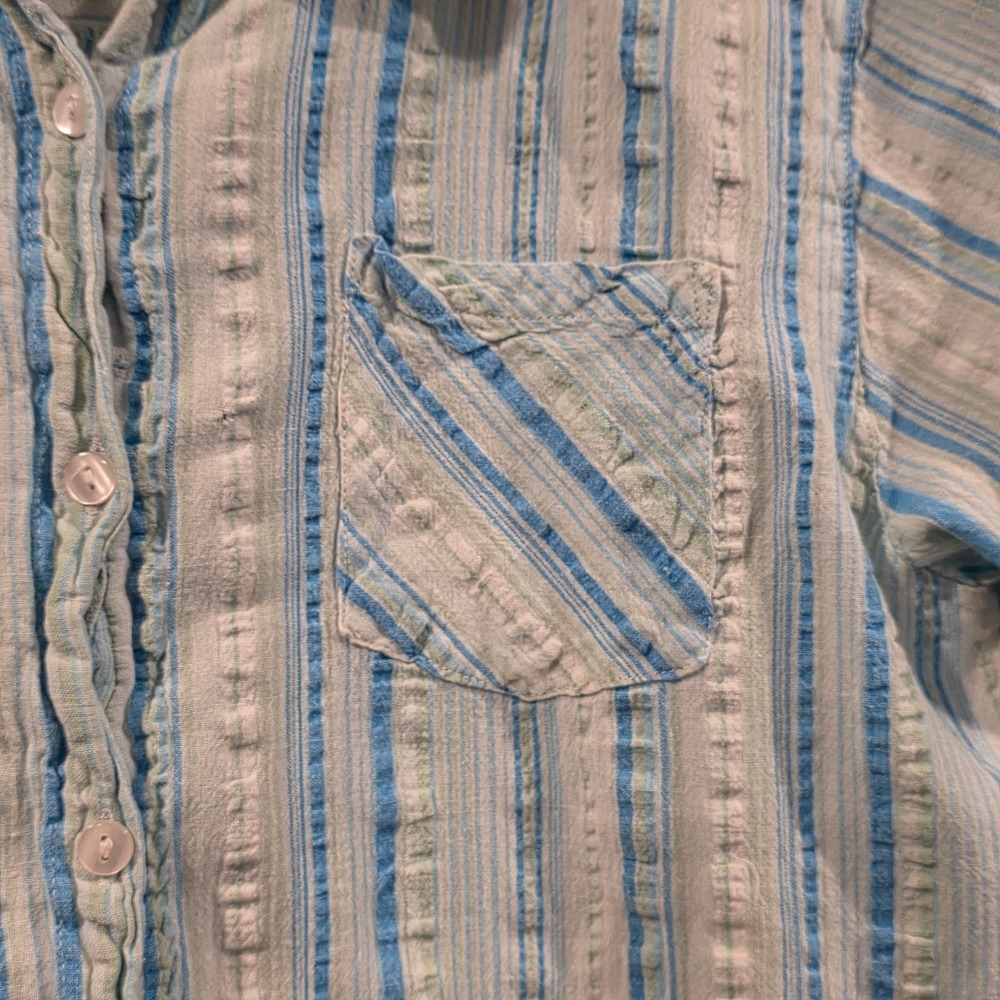 Sara Studio Button-Up‎ Shirt Womens Small White Blue Striped Short Sleeve Pocket - Picture 3 of 4